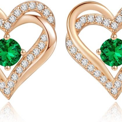 CDE Forever Love Heart Stud Earrings for Women, 925 Sterling Silver Birthstone Heart Stud Earrings Christmas Day Mother's Day Gift Anniversary Birthday Jewelry Gifts for Women Wife Her