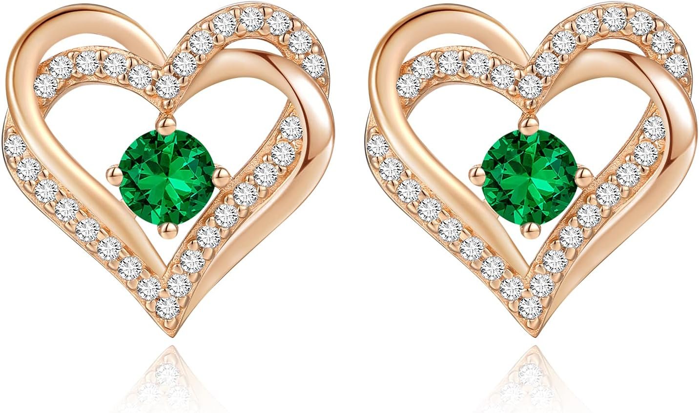 CDE Forever Love Heart Stud Earrings for Women, 925 Sterling Silver Birthstone Heart Stud Earrings Christmas Day Mother's Day Gift Anniversary Birthday Jewelry Gifts for Women Wife Her