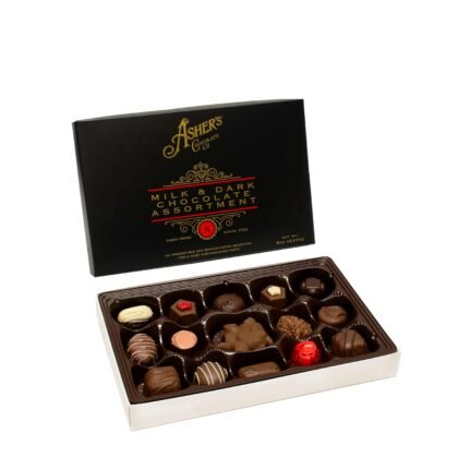 Asher's Chocolates, Milk and Dark Chocolate Assortment, Small Batches of Kosher Chocolate, Family Owned Since 1892, Assorted Chocolate Gift Set (16 Pieces, 8oz)