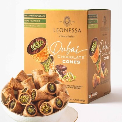 Leonessa Dubai Chocolate Cones with Pistachio Kunafa | Made with Premium Belgian Chocolates | Kunafa Chocolate | Chocolates de Dubai - 4.7 oz
