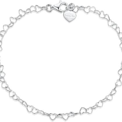 Amberta 925 Fine Sterling Silver Naturally Adjustable Anklet - 3 mm Heart Chain Ankle Bracelet - up to 10" inch - Flexible Fit