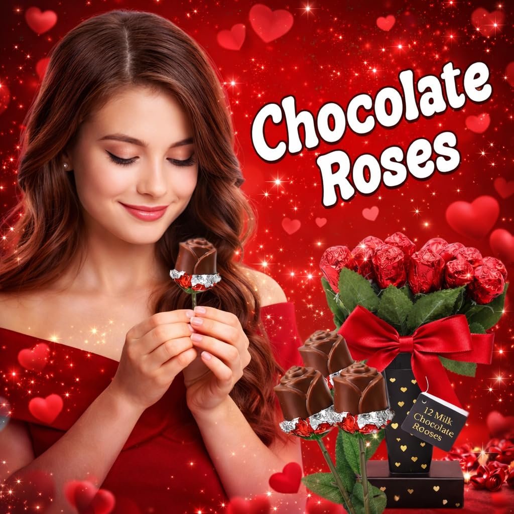 One Dozen Belgian Milk Chocolate Roses in Gift Box | Edible Bouquet Flower - Gift | Sweet Love Her Wife Girlfriend Daughter (1 Gift Box, Sweetheart Chocolate Roses) - Image 3