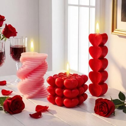 3 Pcs Valentine Heart Shaped Candle Burning Stacked Spiral Heart Bubble Candle Pillar Unscented Romantic Valentine's Day Gift Wedding Anniversary Kitchen Home Aesthetic Table Decor