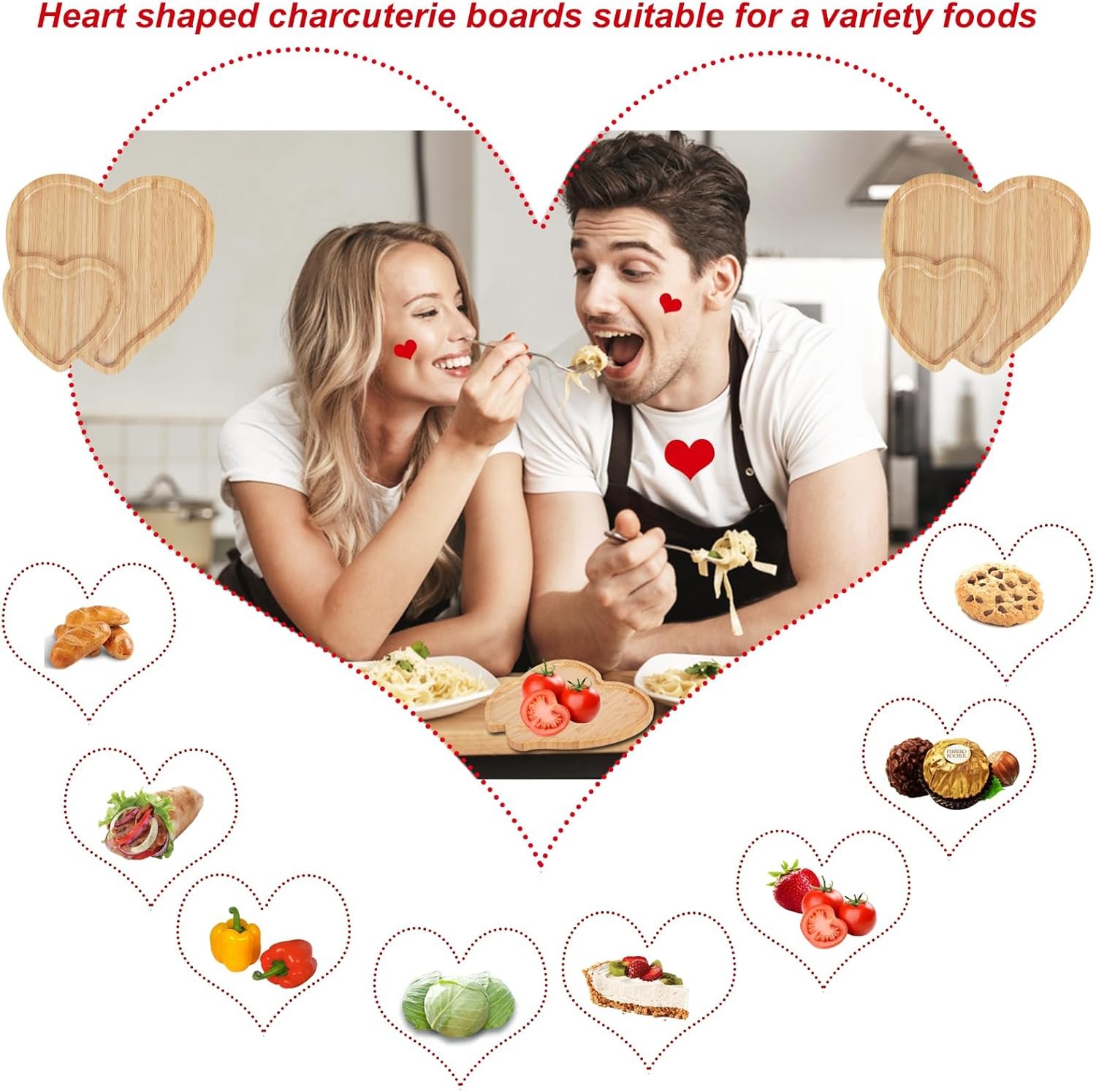 Heart Shaped Charcuterie Board, Heart Cutting Board Serving Platter Valentines Cheese Tray for Valentine's Day Decor Kitchen Accessories 10.63" L x 10.63" W - Image 5