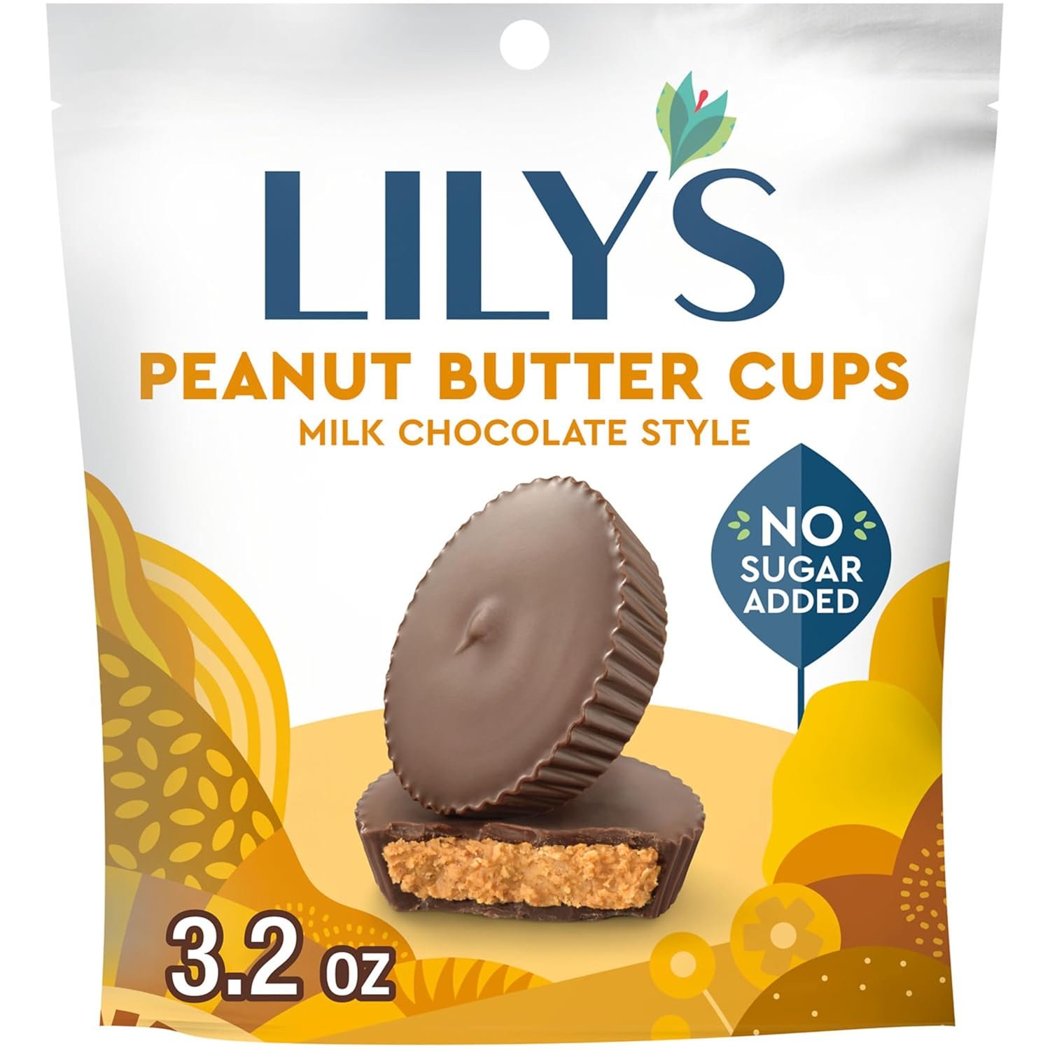 LILY'S Milk Chocolate Style Peanut Butter Cups No Sugar Added, Sweets Bag, 3.2 oz