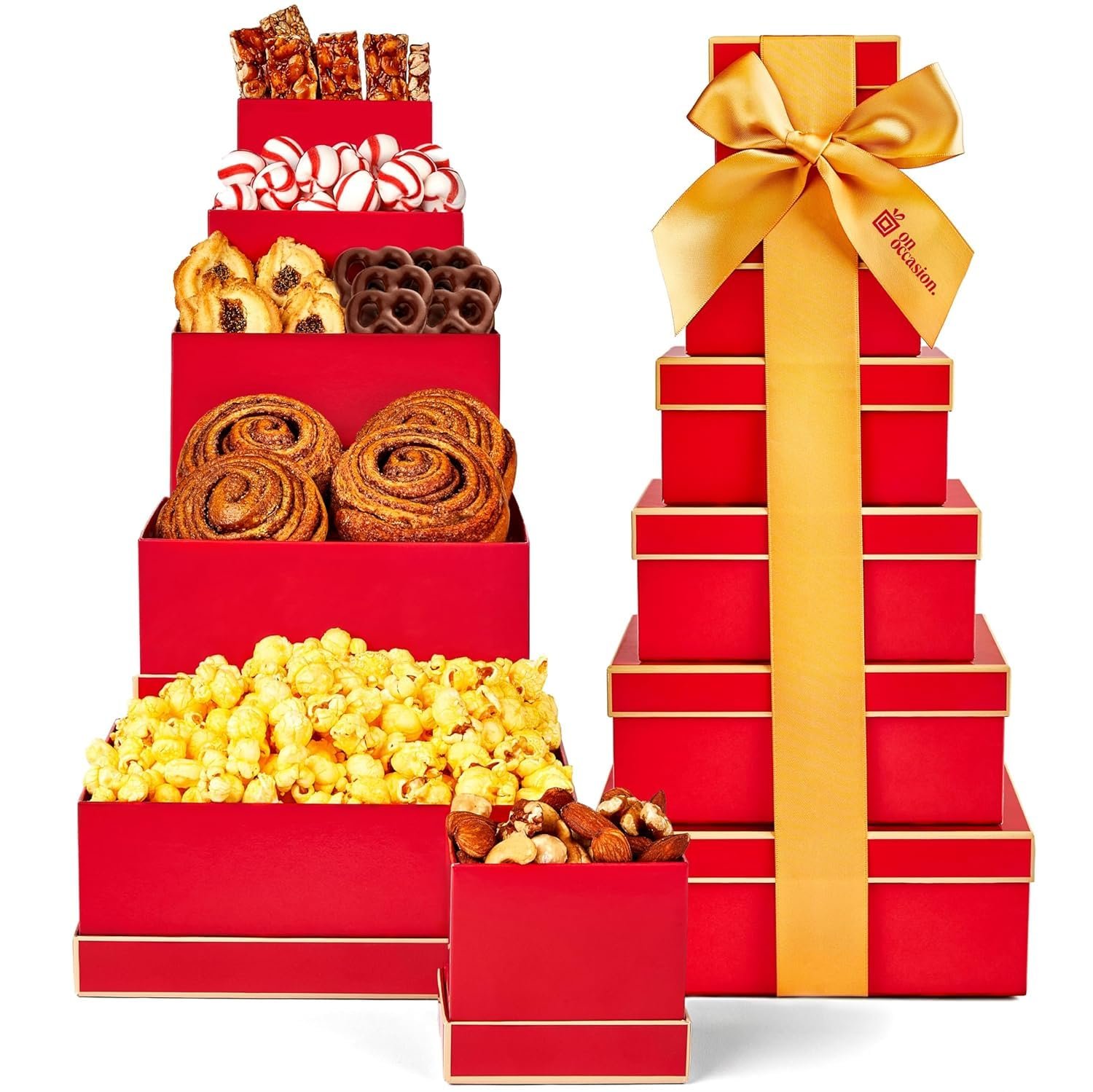 On Occasion Grand Gift Tower – 6-Tier Festive Deluxe Tower Gourmet Chocolate, Nuts & Candy Gift Basket– Heartwarming Gift for Birthday, Corporate, Family and Friends
