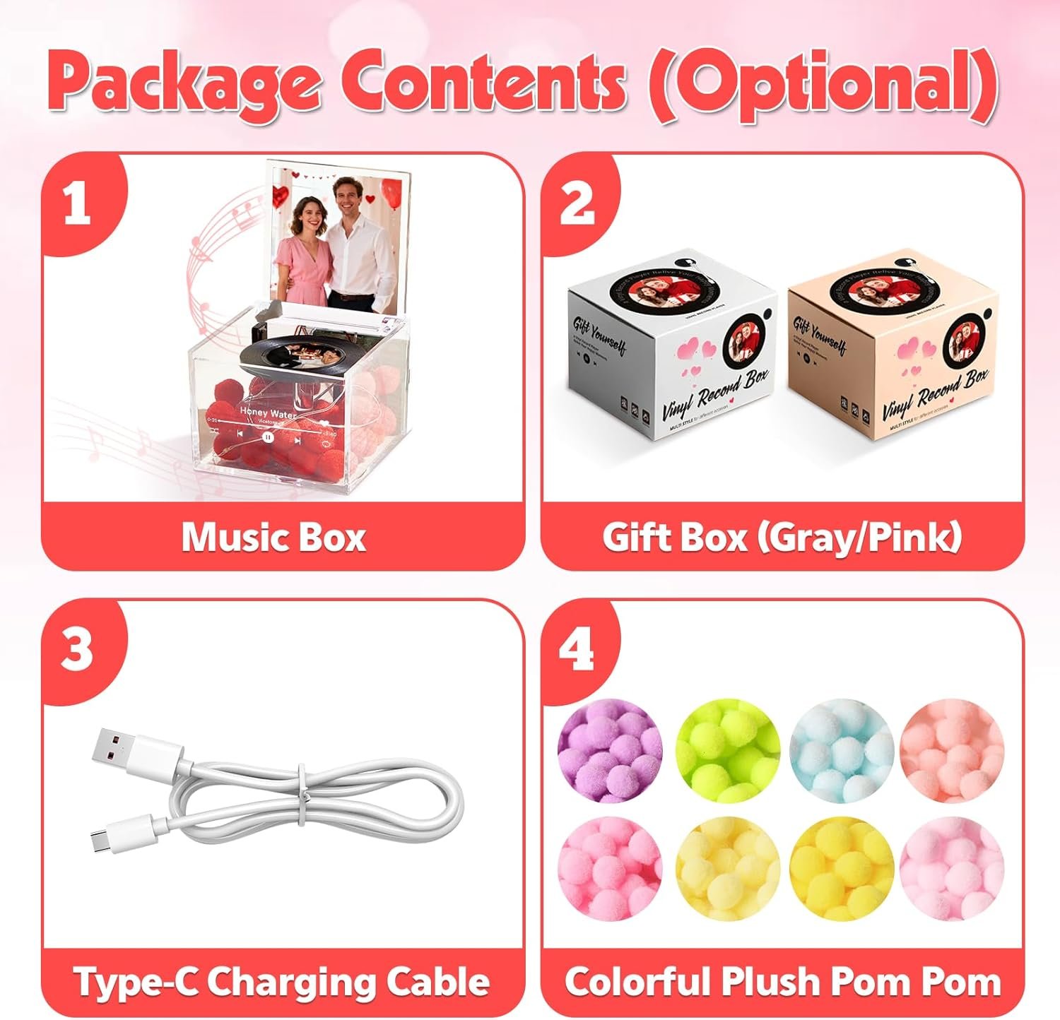 Custom Acrylic Music Box with Light – Personalized Mini Photo & Song Vinyl Record Player, Romantic Valentine’s Day Gift for Couples, Him or Her, Anniversary Birthday Gifts for Women Wife Girlfriend - Image 7