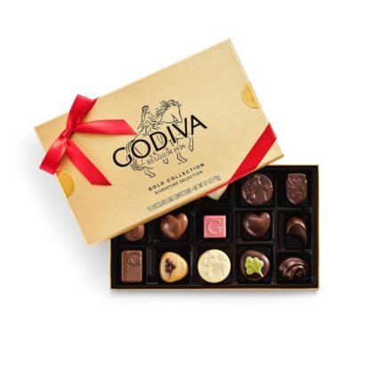 Godiva Red Ribbon Gold Assorted Chocolate Gift Box, Belgian Dark and Milk Chocolates with Pralinés, Ganaches & Caramels, Gourmet Valentine's Day Gift, Kosher, 15 Pc