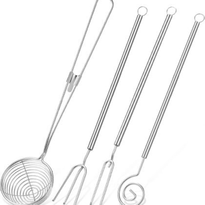 Patelai 4 Pieces Candy Dipping Chocolate Tools Set 3-prong Dipping Fork, Fondue Fork, Spear, Slotted Spoon for Handmade Chocolates, Pralines and Truffles