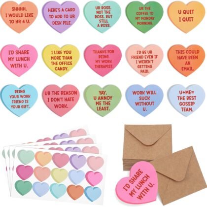 60 Sets Valentine's Day Funny Heart Cards Bulk with Envelopes Humorous Valentines Day Greeting Cards and Stickers for Friends Coworker Hospital Doctors Employees Essential Party Favor Gift