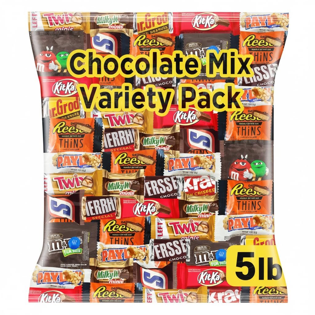 Chocolate Assorted Bulk Candy Variety Pack 5lb - Mini Chocolate Bars, Milk & Dark Chocolate Mix - Individually Wrapped Bulk Candy for Office Snacks, Party Favors and Bags
