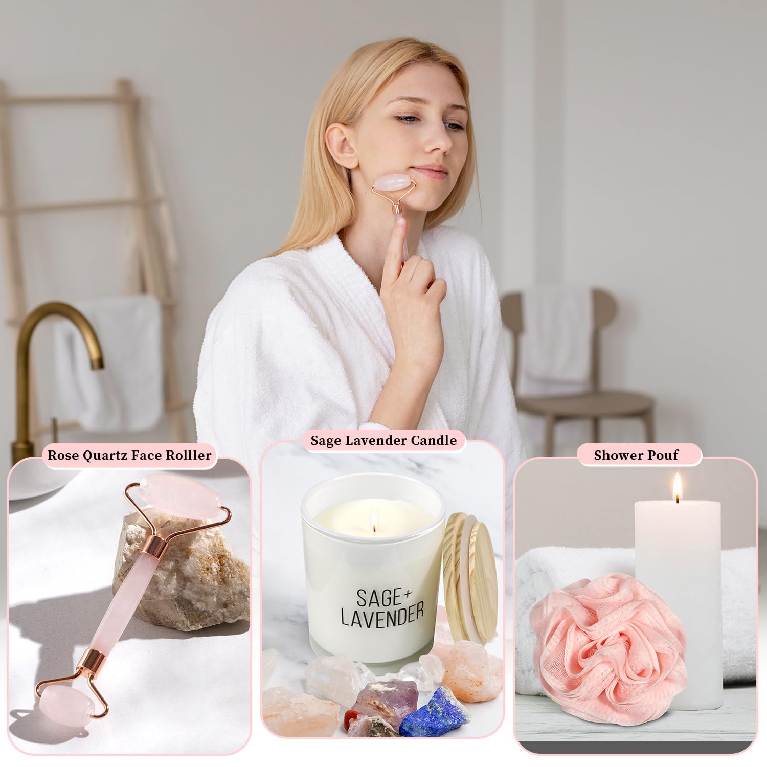 Birthday Gifts for Women, Bathrobe Set, Spa Robe and Slippers set with Scented Candle Self Care 7 Pack for Christmas Thanksgiven Valentine's Day Gift Unique for Her - Image 4
