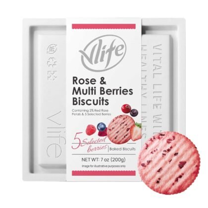 V-LOONG Rose & Multi Berries Biscuits, Vlife Baked Round Crackers, Sweet and Crispy Snacks, (1 PACK,7 Ounce)