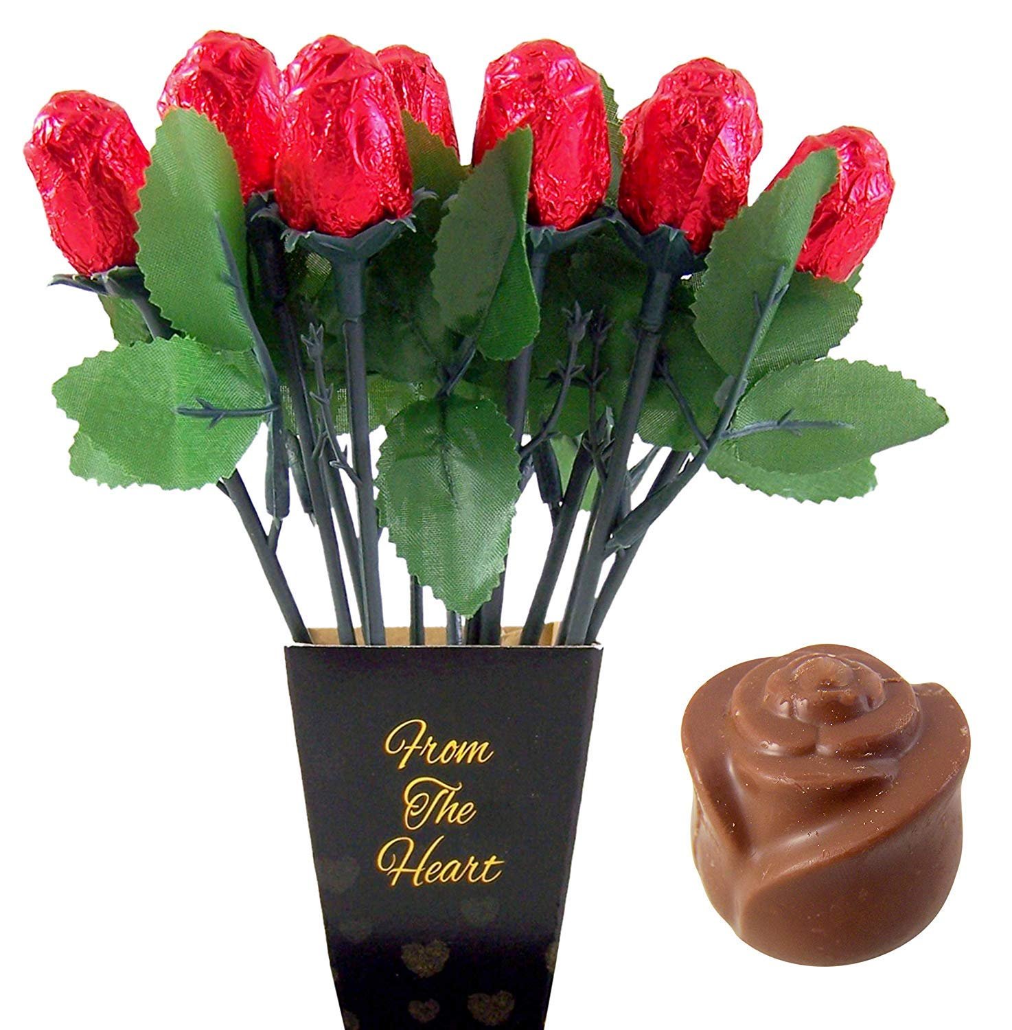 Valentine Chocolate Flower Bouquet | One Dozen Red Sweetheart Roses | Individually Wrapped in Foils Belgian Milk Chocolate | Valentine's Day Gift Bag | Her Wife Girlfriend (LOVE) - Image 5