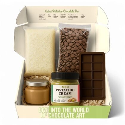 Viral Dubai Chocolate Bar Kit – Makes 14.10 oz of Bars, Chocolate Mold, Shredded Kataifi, Pistachio Cream – DIY Gift Box Dubai Kit – Great Gift for Father’s Day