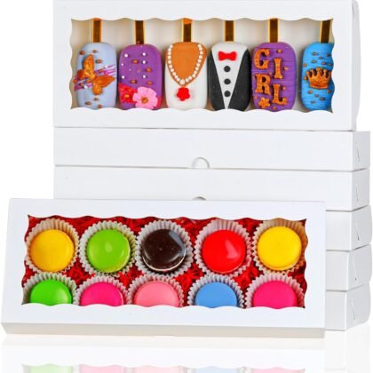 15PCS 12x5x1.5 Inch White Cookies Boxes with Window Bakery Boxes for Macaron,Cakesickle,Chocolate Truffle,Donut &Treat Boxes for Christmas Valentine's Easter Mother's Day