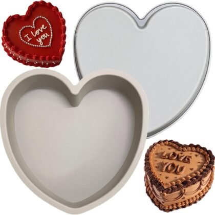 Heart Shaped Cake Pans 8 Inch – Set of 2 Nonstick Silicone Heart Cake Pan for Baking, Oven & Microwave Safe Molds – Durable, Easy-Clean Matte Surface - Grade Novelty Shaped Cake Pans (Gray)