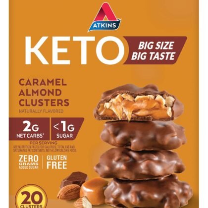 Atkins Caramel Almond Clusters, Gluten Free, High in Fiber, 1g Sugar, 2g Net Carb, Keto Friendly, 20 Count