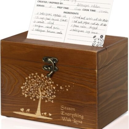 CypherX Vintage Recipe Box, Wooden Recipe Cards and Box Set, Recipe Organizer w/ 50 Blank Cards and 8 Wood Dividers, Perfect Housewarming, Bridal Shower Gift, Vintage Brown