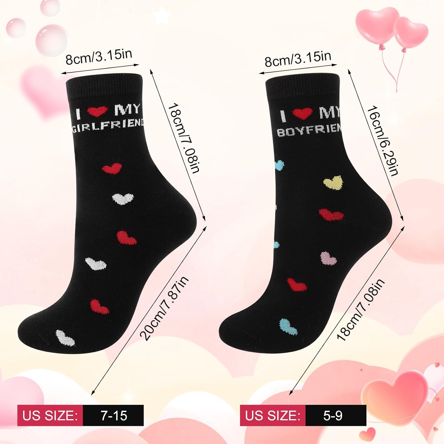 2 Pairs Funny Couple Socks Valentine's Day Gifts for Him, I Love My Boyfriend/Girlfriend Socks Set with Envelope Romantic Gifts for Anniversary Valentine's Day Birthday - Image 2