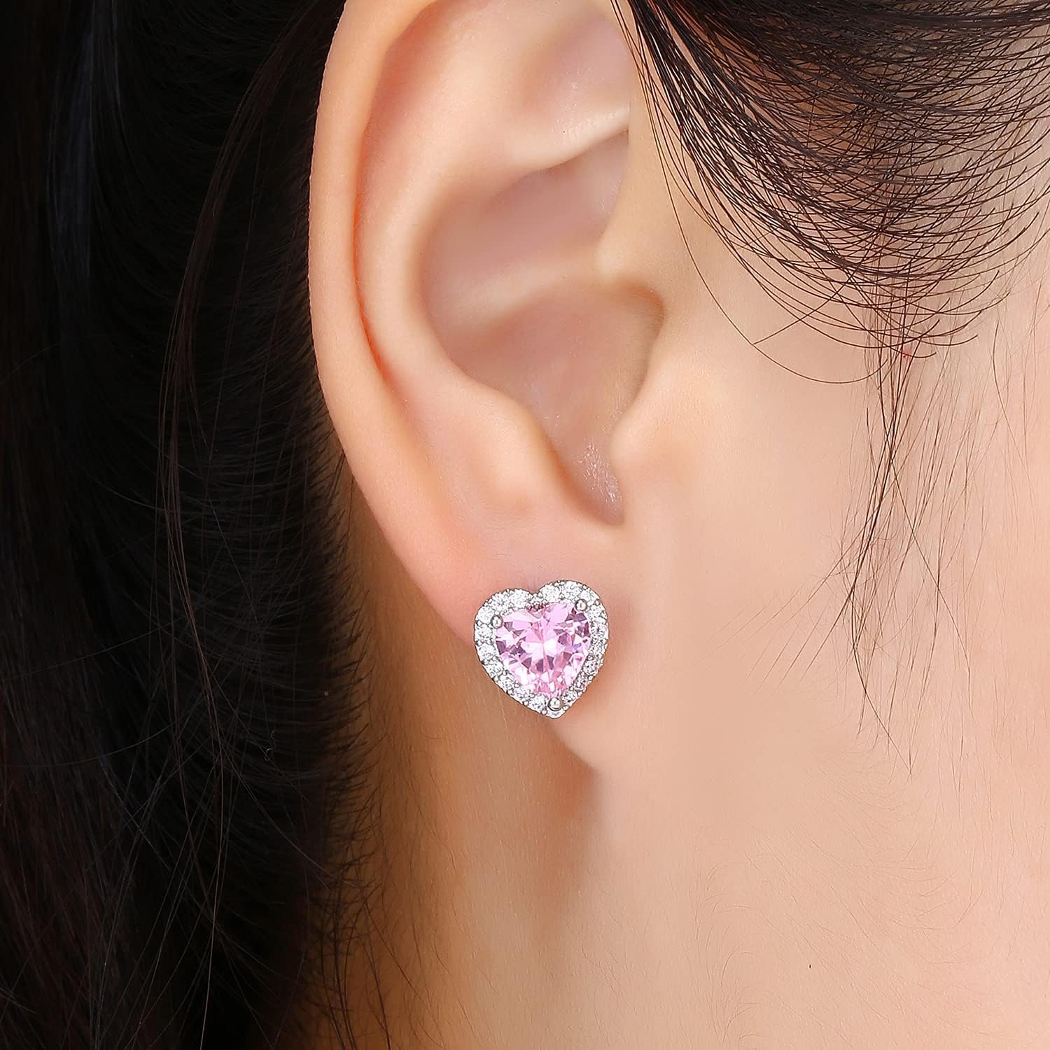 YOMELA Cubic Zirconia Earrings Studs, Halo CZ Birthstone Simulated Diamond Stud Earrings for Women - Image 2