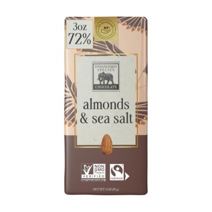 Endangered Species Dark Chocolate Bar w/Sea Salt & Almonds (72% cocoa)