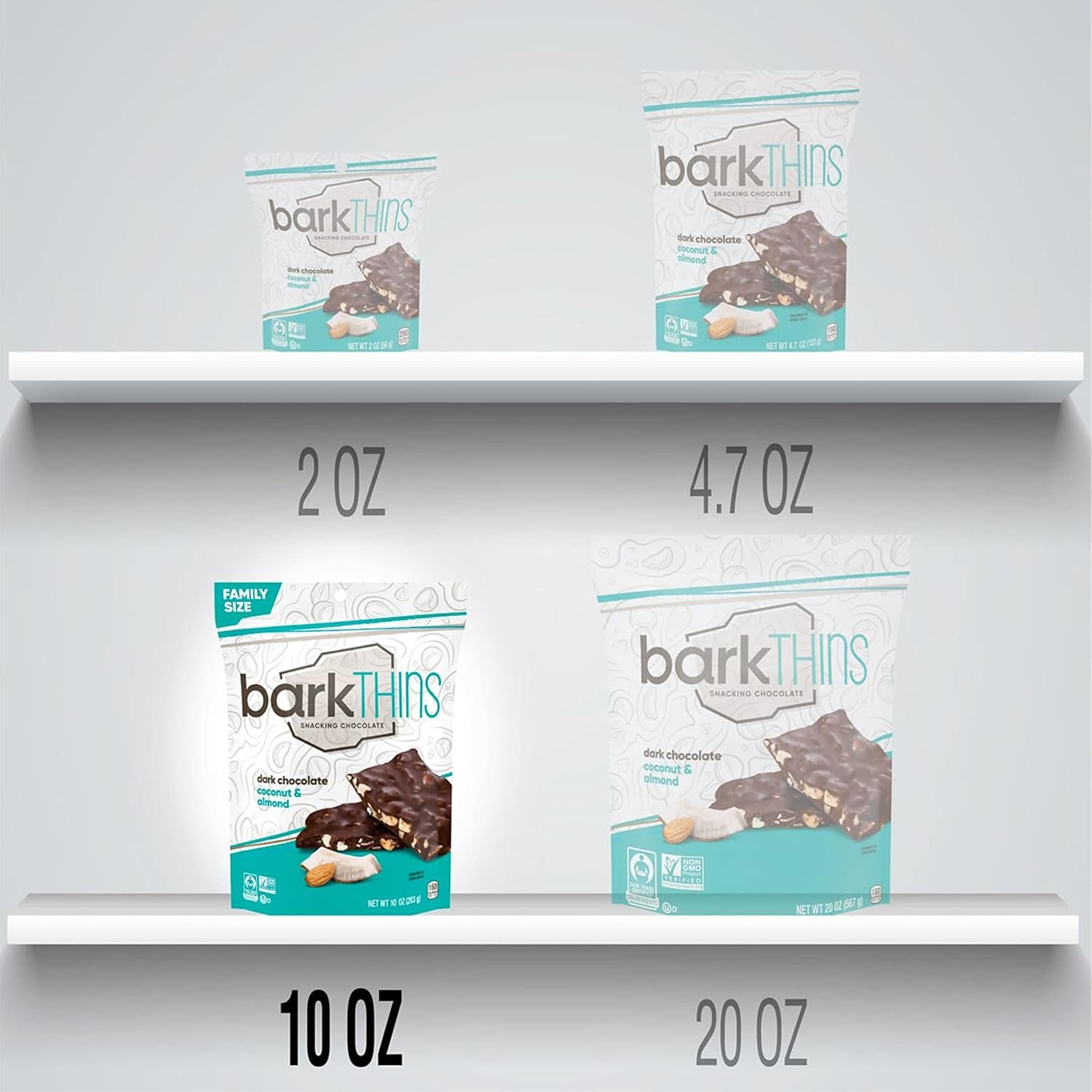 barkTHINS Dark Chocolate Coconut and Almond Snacking Chocolate, Holiday, 10 oz Family Size Bag - Image 4