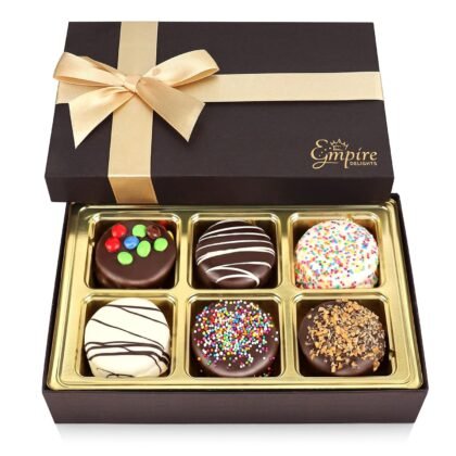 Gourmet Cookies Gift Basket - Delicious Chocolate Gift Basket Great for Birthday Treats for Women and Men - Fancy Chocolate Covered Cookies for Gifting