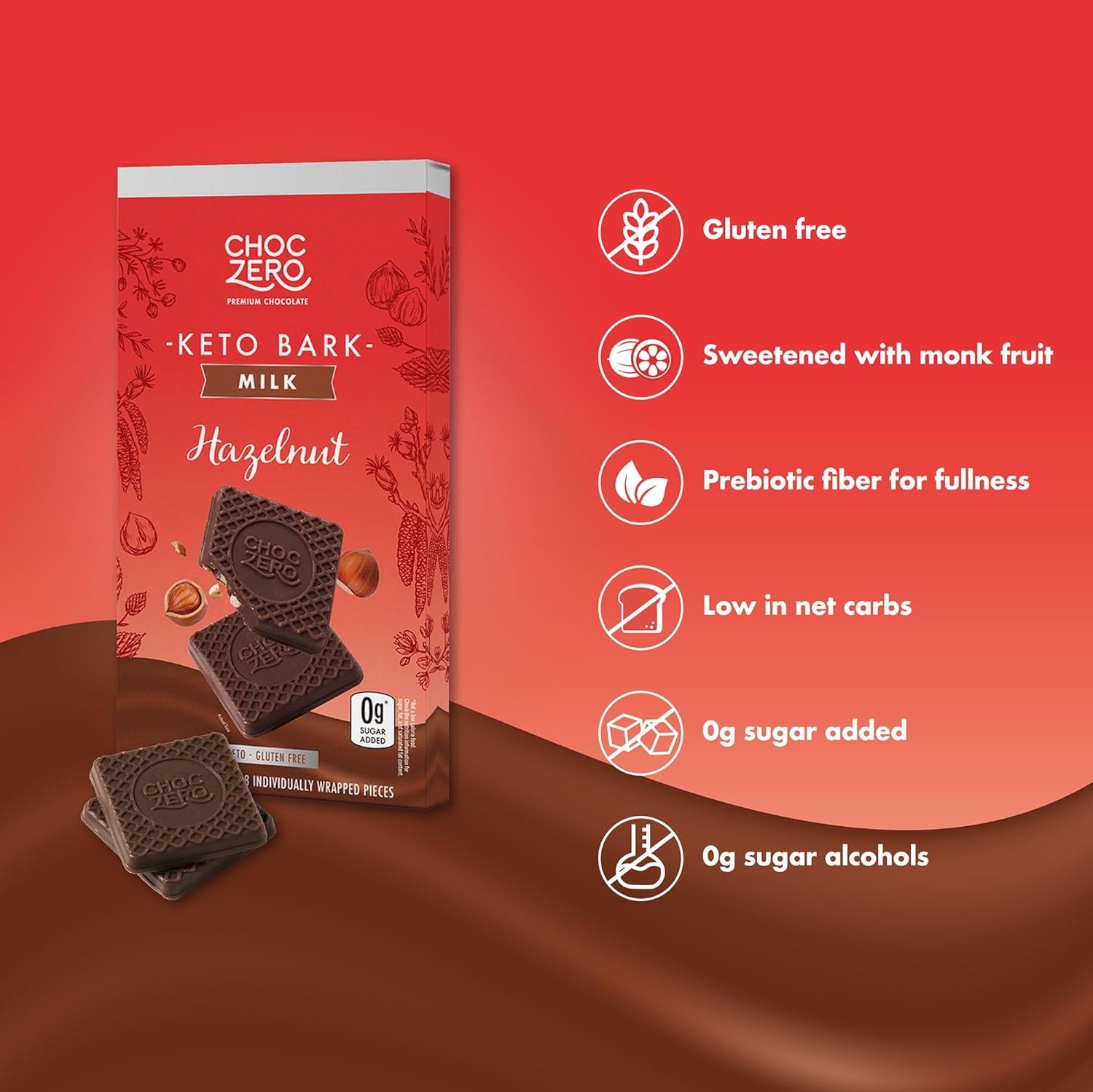 ChocZero Milk Chocolate Hazelnut Bark, No Added Sugar, Low Carb, High Fiber, Keto Friendly, No Sugar Alcohols (4 Count, 3.2oz Boxes) - Image 4