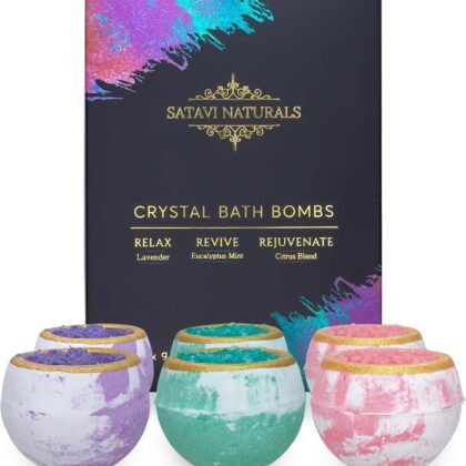 Crystal Bath Bombs Gift Set (6-Pack) - Premium Aromatherapy Geode Bath Fizzies with Nourishing Salts - Valentine’s Day Gifts for Her, Wife & Women - Relaxing Spa Set