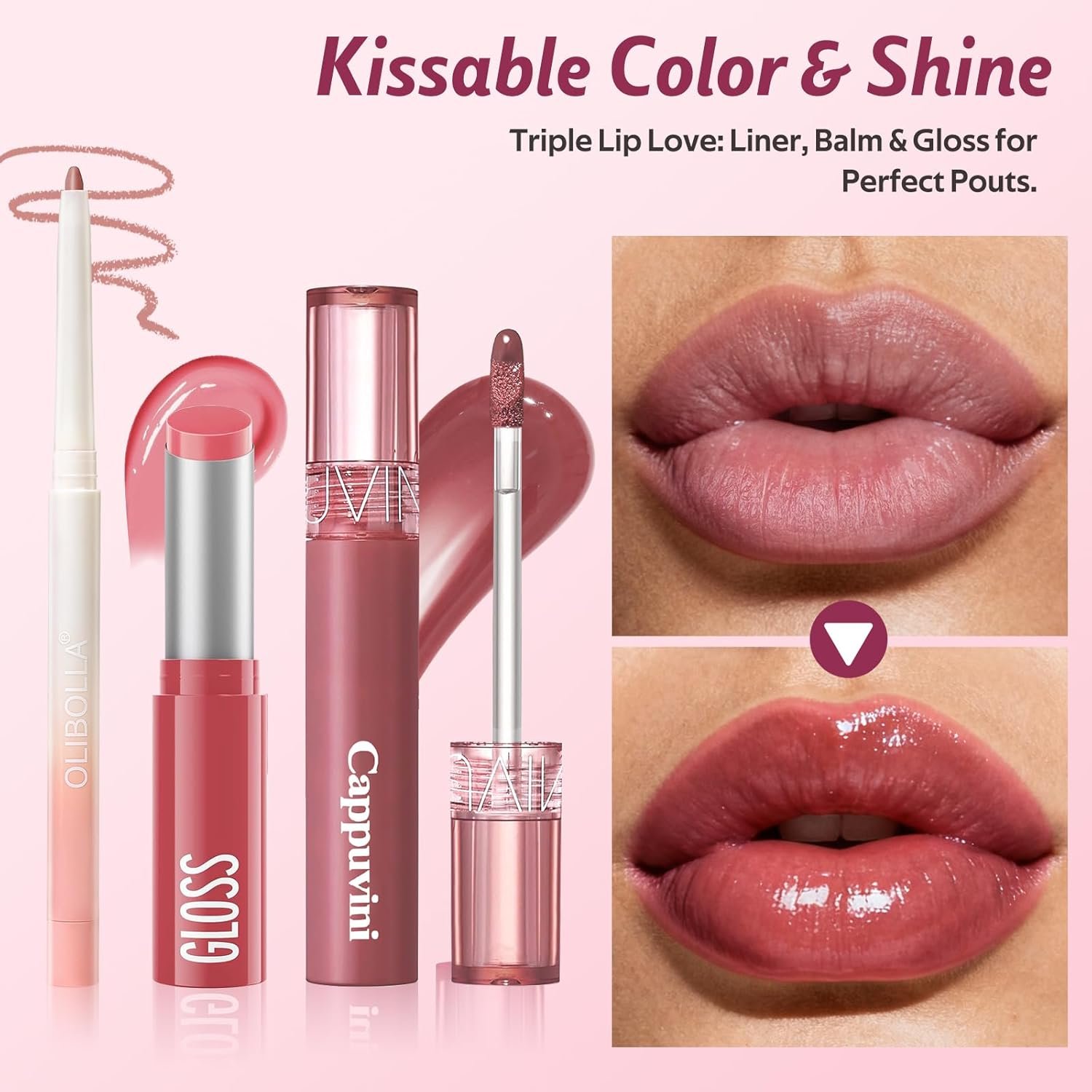 3PCS Lip Combo Set - Matte Lip Liner Pencil + Hydrating Tinted Lip Balm + Juicy Lip Gloss Tint, Non-Sticky, Long-Lasting, High Pigment Lip Makeup Kit (Sweet Fig Set) - Image 6