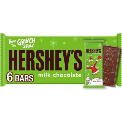 HERSHEY'S Grinch Milk Chocolate, Christmas Candy Bars, 1.2 oz (6 Count)
