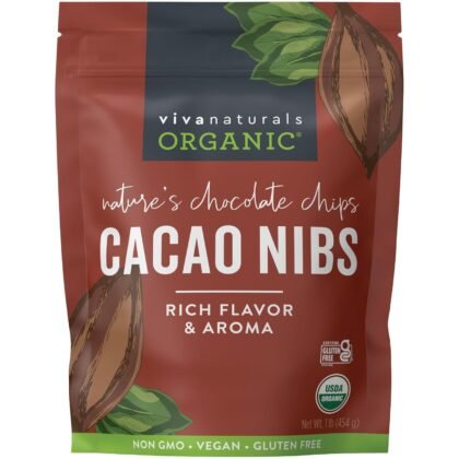 Viva Naturals Organic Cacao Nibs, Unsweetened, 1 LB (454 g), Keto Friendly, Vegan, Non-GMO, Gluten-Free Chocolate Chip Substitute