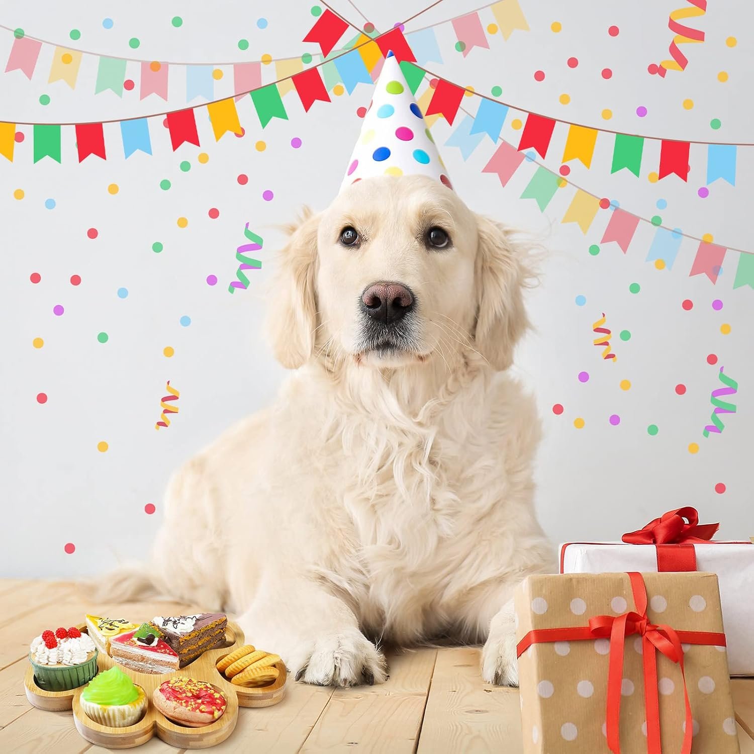 Teling 2 Pcs Paw Bamboo Serving Tray Wooden Snack Platters with 5 Grooves Bamboo Charcuterie Board Wood Candy Dish Bowl Gifts for Spring Holiday Birthday Party Supplies, 10-11 Inch - Image 3