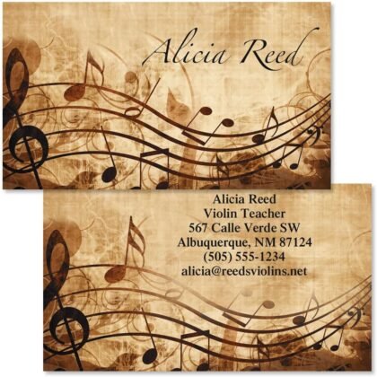 Colorful Images Sheet Music Personalized Musicians Business Cards - 2" x 3 1/2", 250 Double Sided Custom Piano Teacher Card Set Printed on Heavy 80# Cover Paper Stock, Matte Finish