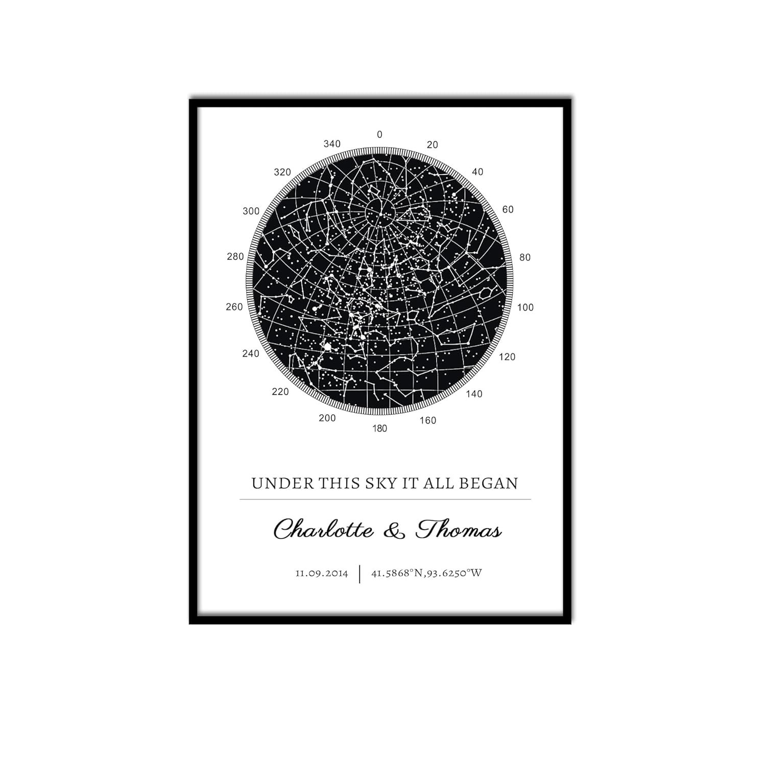 Personalized Star Map - Custom Constellation Map Print, Unframed/Aluminum Alloy framed- Special Occasion Star Chart Wall Art- Great Anniversary, Engagement, Newborn, Wedding Romantic Gift