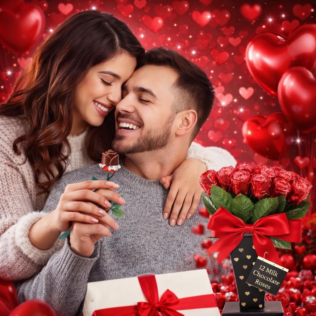 One Dozen Belgian Milk Chocolate Roses in Gift Box | Edible Bouquet Flower - Gift | Sweet Love Her Wife Girlfriend Daughter (1 Gift Box, Sweetheart Chocolate Roses) - Image 4