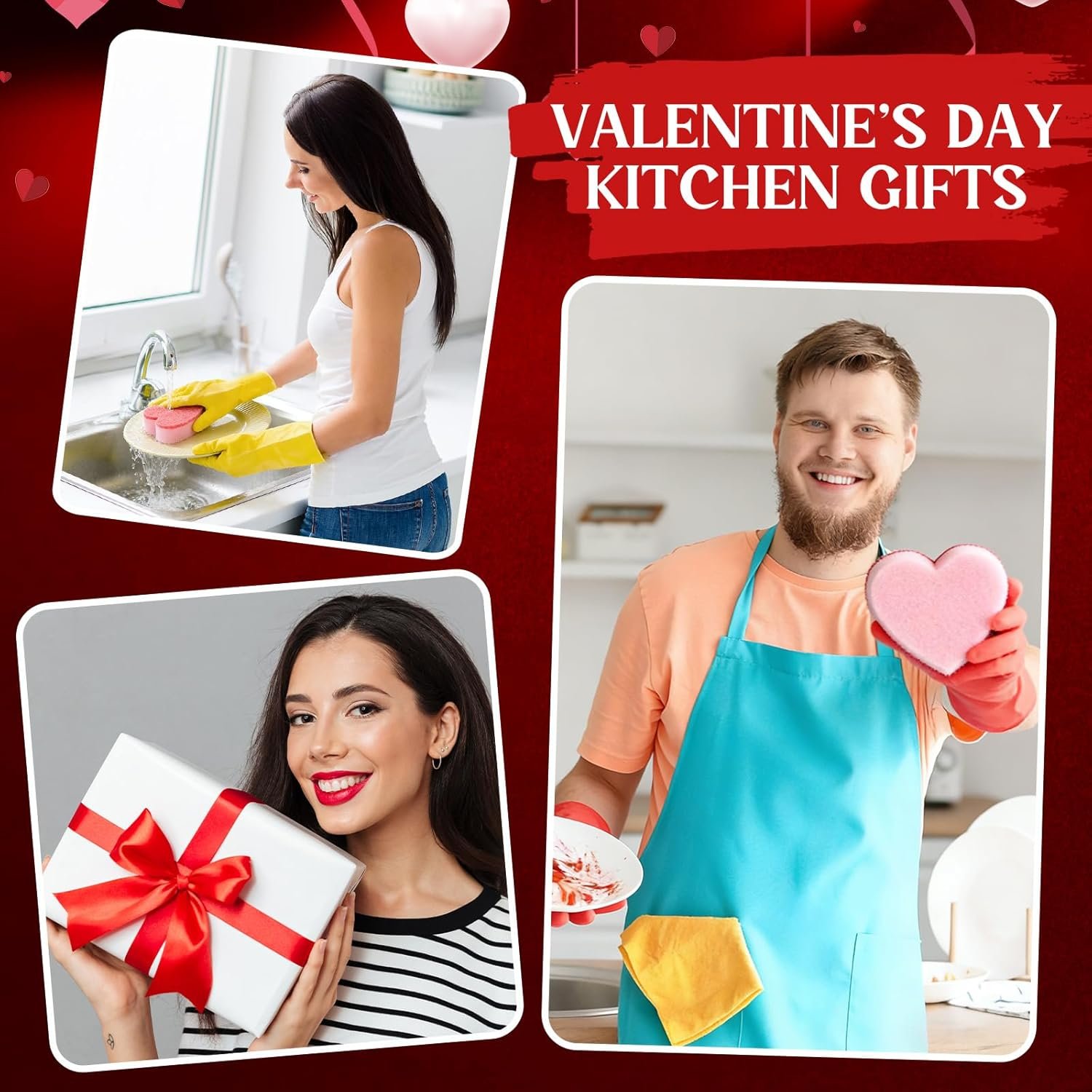 Breling 6 Pcs Heart Shaped Scrub Sponges Valentine Gifts Dual-Sided Kitchen Sponge Heart Kitchen Scrubber for Washing Dishes Pots Pans Household Bathroom Cleaning(Red Pink) - Image 4