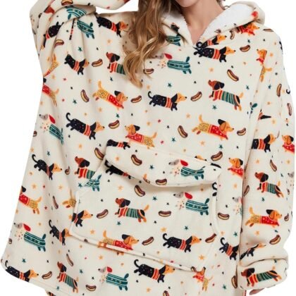 Wearable Blanket Hoodie for Adult,Oversized Sherpa Fleece Blanket Hoodie for Women Men,Dachshund