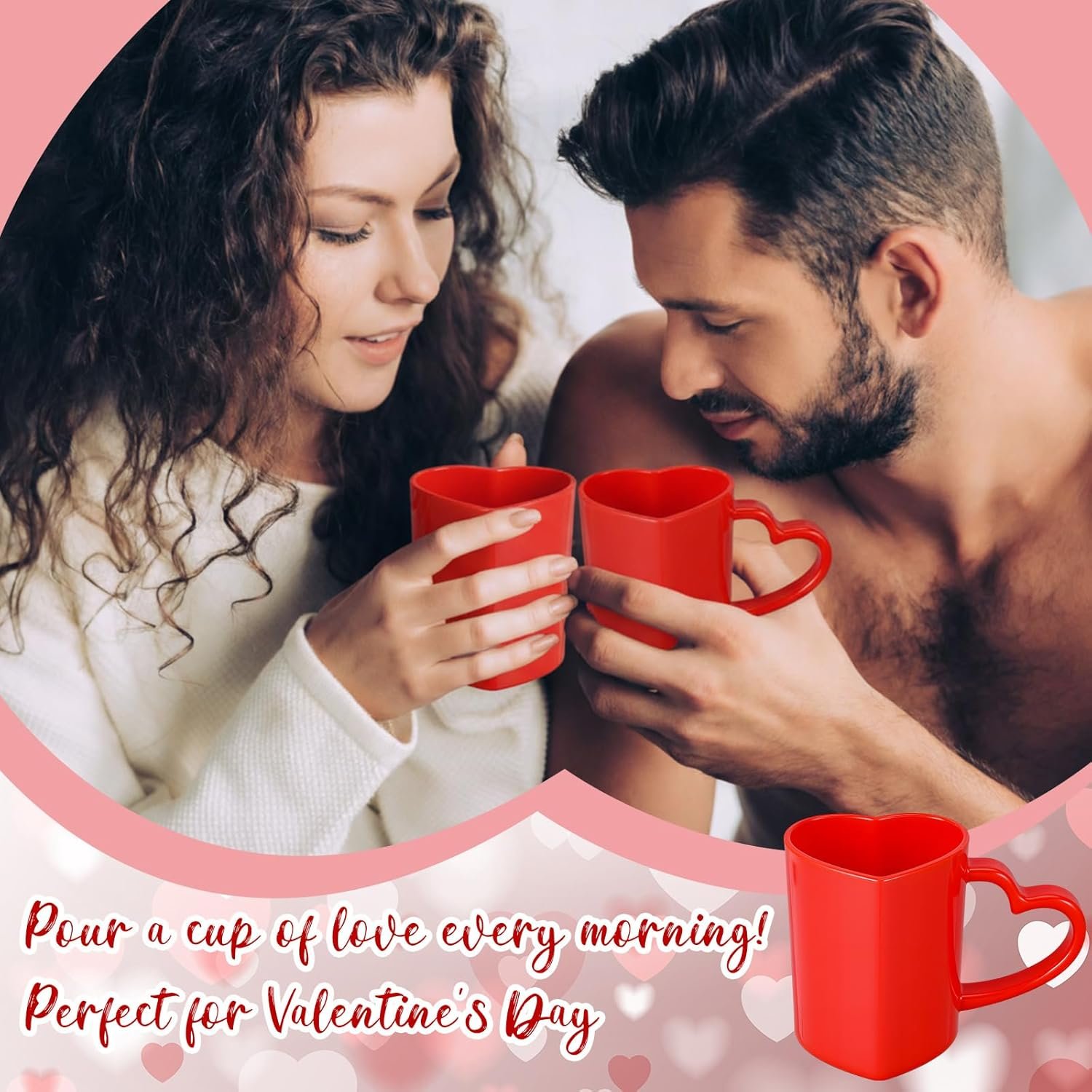 Baderke 12 Pcs Valentine's Day Heart Shaped Mugs with Handles 7.8 oz Reusable Pink Red Love Heart Plastic Drinking Cups for Birthday Wedding Anniversary Party Supplies(Red) - Image 5