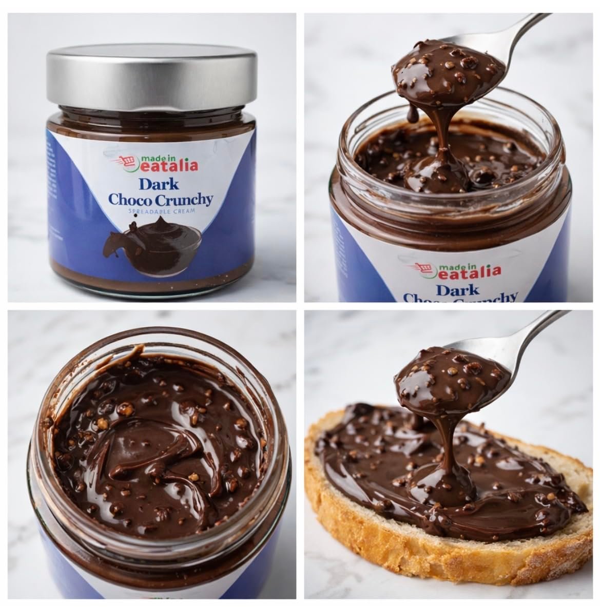 Made in Eatalia Dark Choco Crunchy, Crunchy Dark Chocolate Spread, 200g