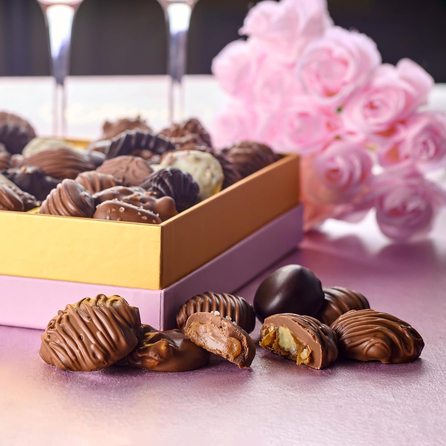 Chocolate Gift Box with Assorted Gourmet Chocolate - Pink Floral Gift Box - Food Gift Basket for Women - Birthday, Thank You, Present Idea for Her, Holiday Gift Baskets by Empire Delights - Image 2