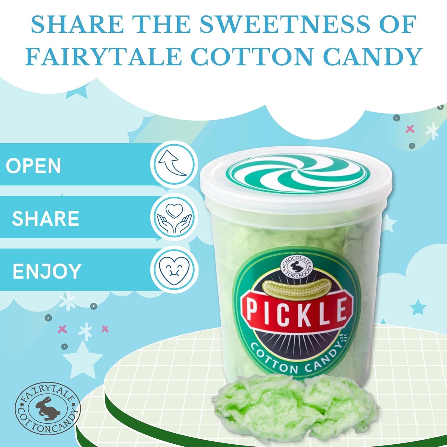 CHOCOLATE STORYBOOK Gourmet Flavored Cotton Candy – Unique Idea for Holidays, Birthdays, Gag Gifts, Party Favors (Pickle, 1.75 oz, 1-Pack) - Image 6