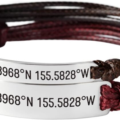 RUGGEDGIFTS Coordinate Bracelets For Couples, Couples Bracelets Set, Latitude Longitude Bracelet, Location Bracelet, Gps, Birthday Gift For Him, Long Distance Relationship Jewelry, 925 Sterling Silver