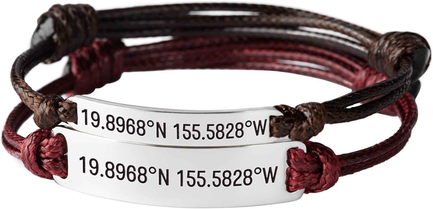 RUGGEDGIFTS Coordinate Bracelets For Couples, Couples Bracelets Set, Latitude Longitude Bracelet, Location Bracelet, Gps, Birthday Gift For Him, Long Distance Relationship Jewelry, 925 Sterling Silver
