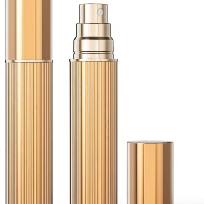 10ml Perfume Atomizer Travel Refillable, Glass liner filled perfume bottle, Mini Cologne Dispenser, Portable Sprayer Pocket Size for Women Men Cruise Car Trip Gift 0.34oz (Gold)