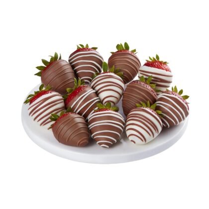 Shari’s Berries Gourmet Drizzled Strawberries | Chocolate Covered Strawberry Gift Box | Ideal for Valentine's Day, Anniversary, Birthdays, Congratulations, or Saying Thank You (Full Dozen, 12 Berries)