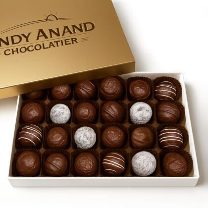 ANDY ANAND CHOCOLATIER Belgian Chocolate Truffles Gift Box – Gluten Free Premium Flavor-Inspired Assortment, Rich & Decadent Gourmet Truffles for Chocolate Lovers (24 Pcs)