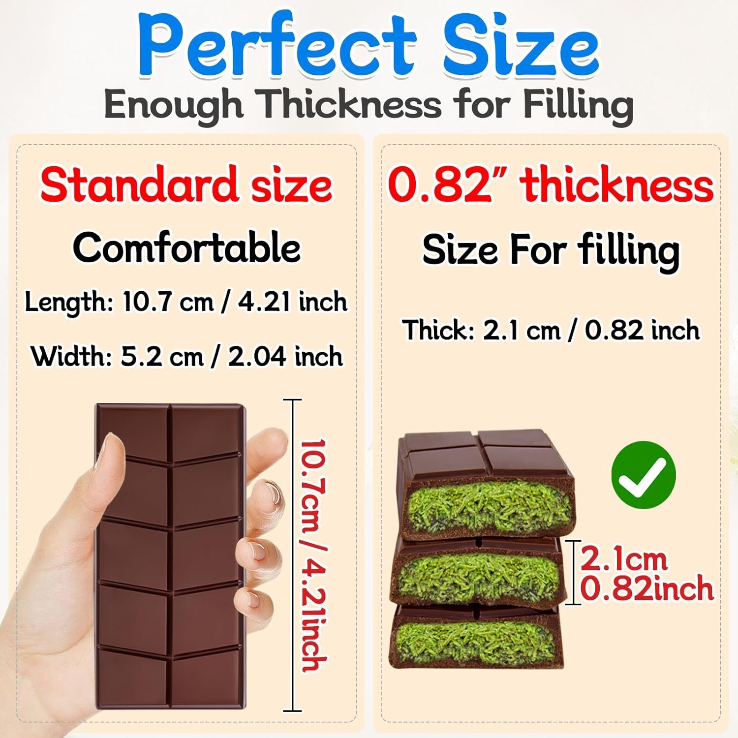 Chocolate Bar Molds Silicone Non Stick 0.82inch Deep,2 Pack Thick Dubai Shapes Chocolate Stuffed Bar Mold Kit for Filling Knafeh Candy with 100pcs Bags and 104pcs Stickers - Image 3