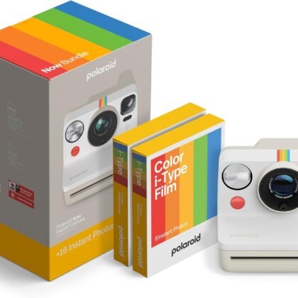 Polaroid Now 3rd Generation I-Type Instant Camera + Film Bundle - Now Pebble White Camera + 16 Color Photos (6561)